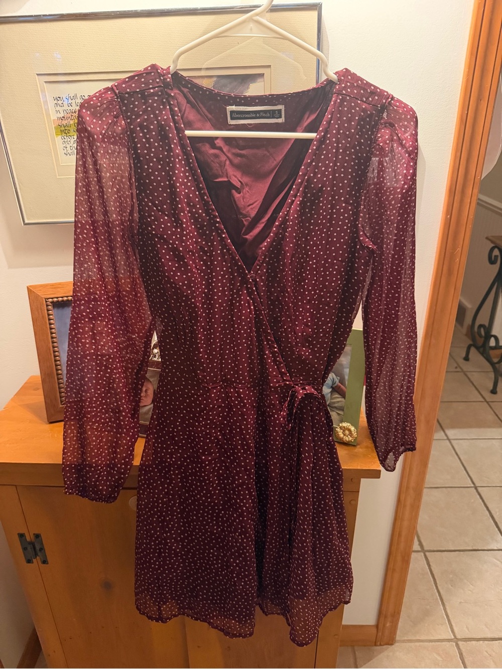 Abercrombie & Fitch Burgundy Polka Dot Wrap-Style Dress